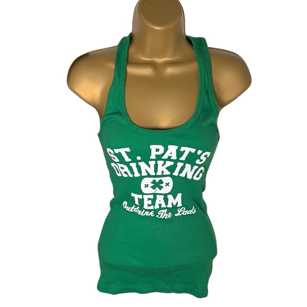 Spencerβs St. Patrickβs Day Fitted Tank Top Graphic Novelty Ribbed Green Small